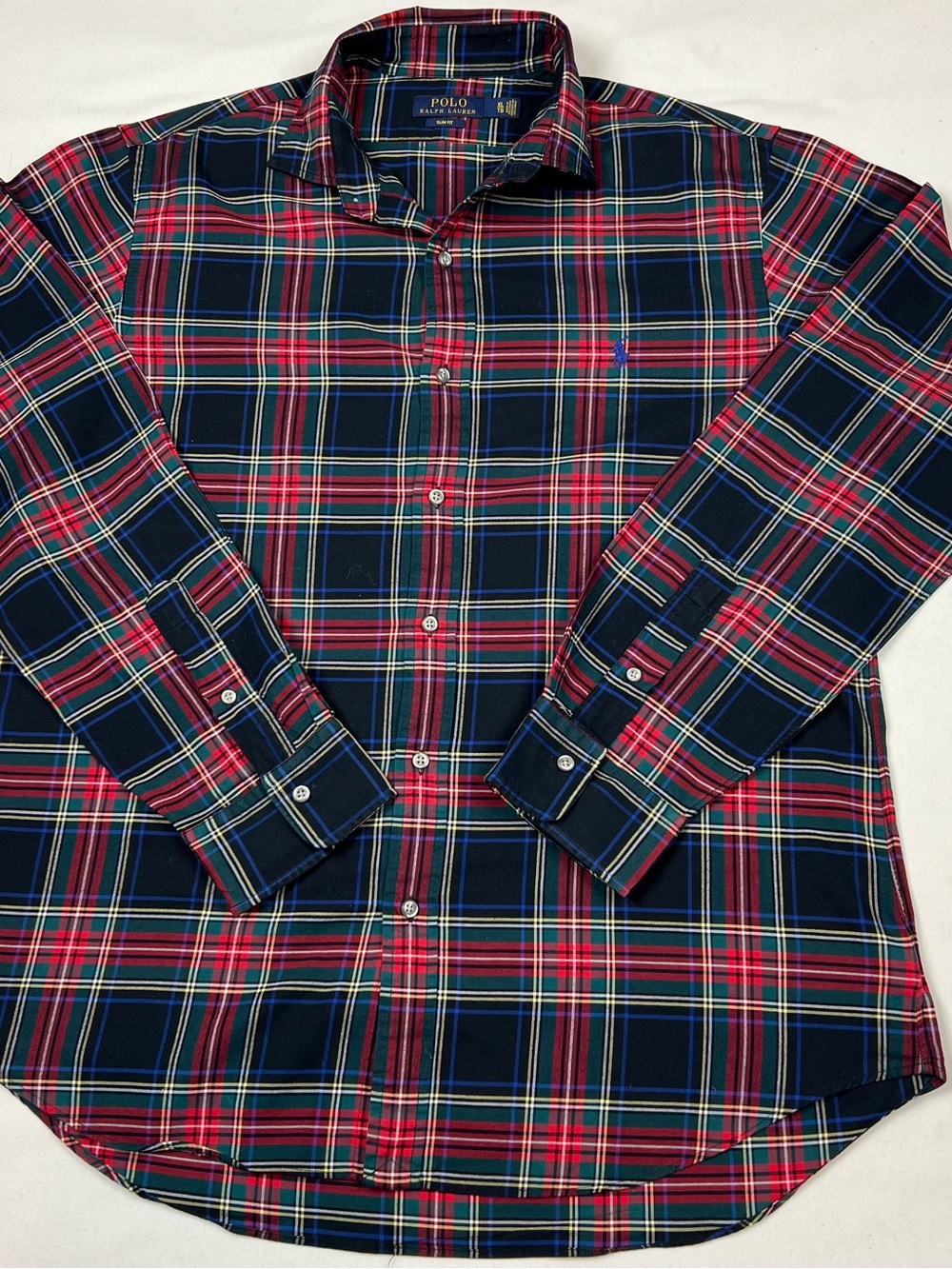 POLO RALPH LAUREN Men’s XL Button Up Long Sleeve Scottish Plaid Black/Red